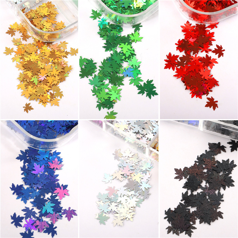 Popular 12 Grid 3D Snowflake Star Letter Butterfly Fall Maple Leaf Leaves Nail Art Glitter Sequins Decal