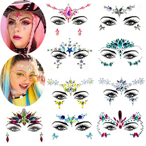 Custom Women Bling Shiny Face Rhinestone Stickers Gem Crystal Waterproof Tattoo Sticker