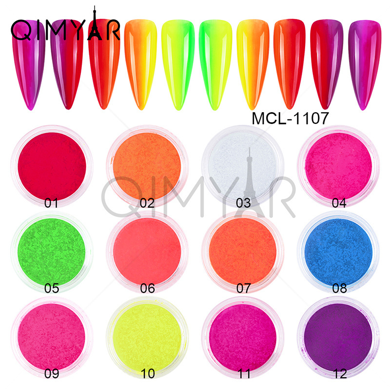 Newest arrival 12 colors  fluorescence glow in the dark acrylic nail powder