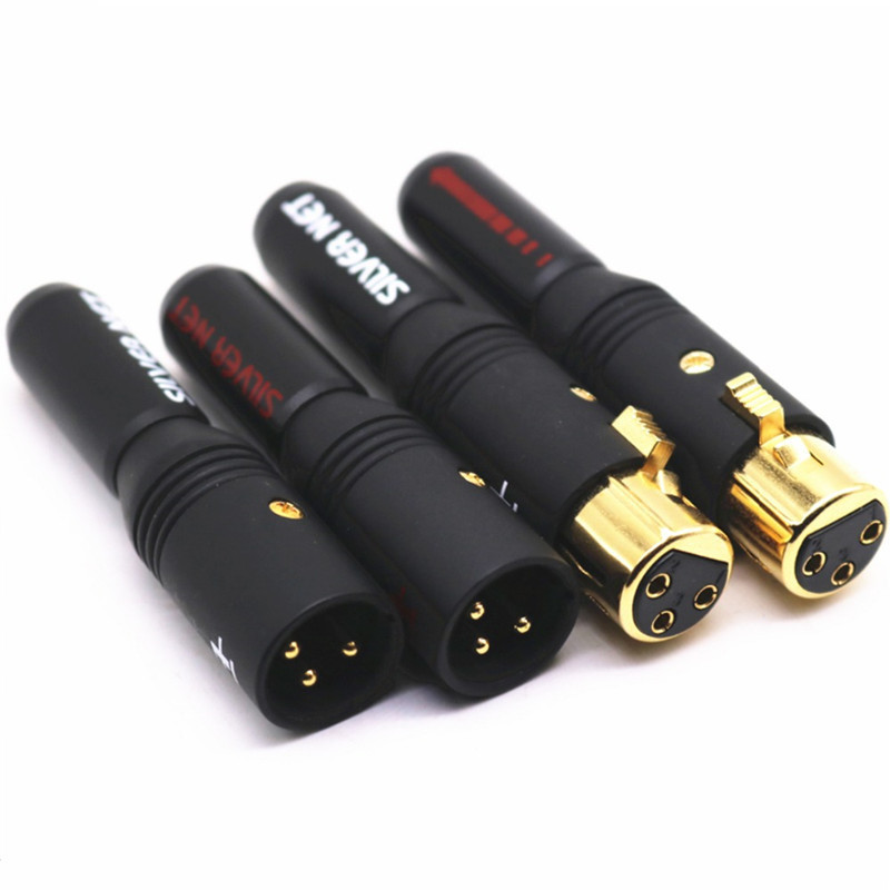 Hi-end XLR Male Female Audio Jack Black Metal Copper Plated Gold XLR 3 Pins Connector Plug