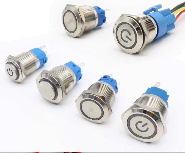 12/16/19/22mm Waterproof Metal Push Button Switch LED Light Momentary Latching Car Engine Power Switch 5V 12V 24V 220V Red Blue