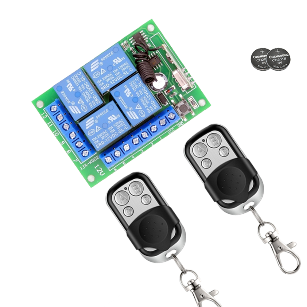 433 Mhz Universal Wireless Remote Control Switch DC 12V 10A 4CH Relay Receiver Module And 4 channel RF 433mhz Remote Transmitter