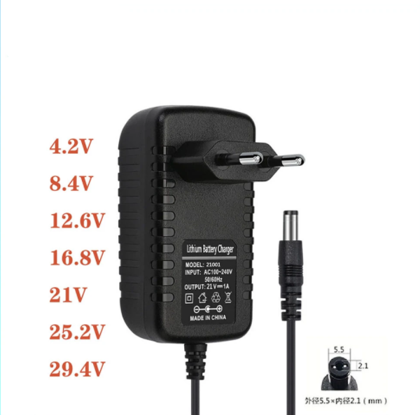 Universal Li-ion Charger AC 110-240V DC 4.2V 8.4V 12.6V 16.8V 21V 29.4V 1A 2A DC Power Supply Adapter for 18650 Lithium Battery