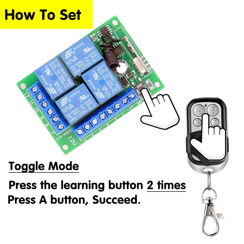 433 Mhz Universal Wireless Remote Control Switch DC 12V 10A 4CH Relay Receiver Module And 4 channel RF 433mhz Remote Transmitter