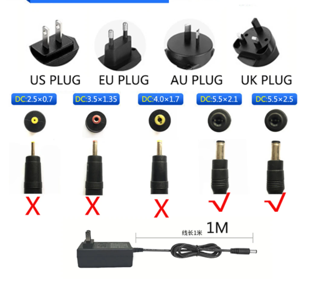 Universal Li-ion Charger AC 110-240V DC 4.2V 8.4V 12.6V 16.8V 21V 29.4V 1A 2A DC Power Supply Adapter for 18650 Lithium Battery