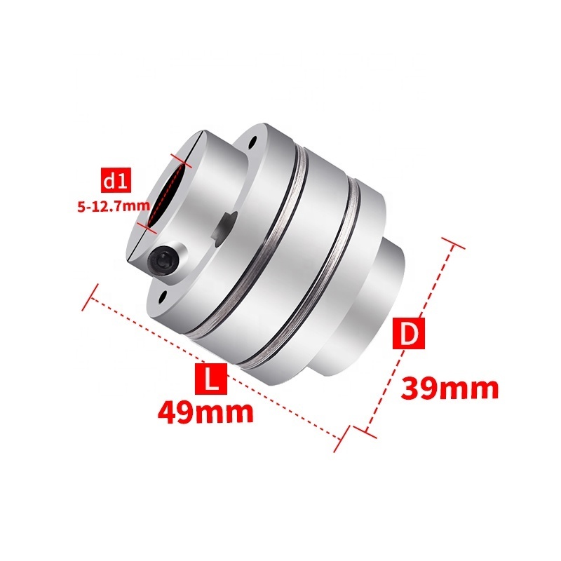 D39 L49 Double Disc Inner Diameter 8 to 12.7mm Clamping and Top Wire Type Aluminum Flange Shaft Coupling