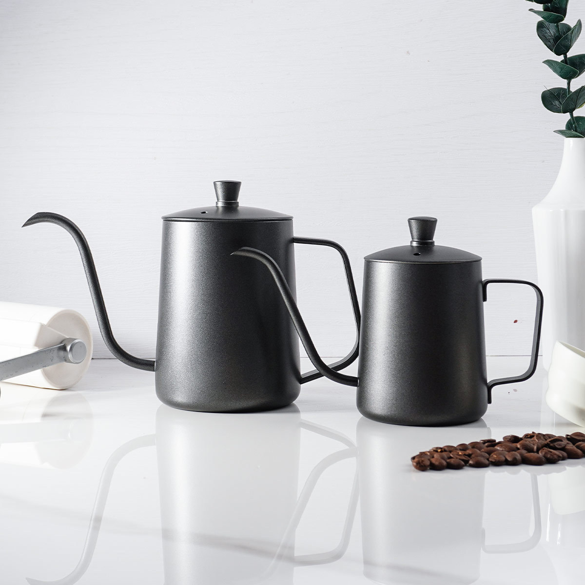 Manual Long Mouth Barista Camping Pour Over Coffee Maker Black Tea Pot Stainless Steel Gooseneck Kettle Drip Coffee Pot