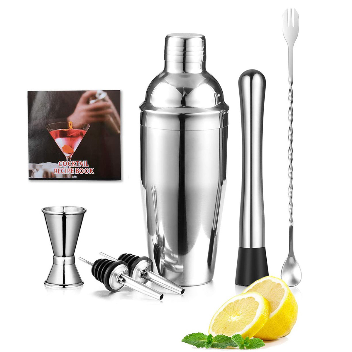 QZQ Bar Accessories Cocktail Shaker Jigger Kit Vodka Dispenser Equipment Stainless Steel Martini Home Copper Bell Bartender Set