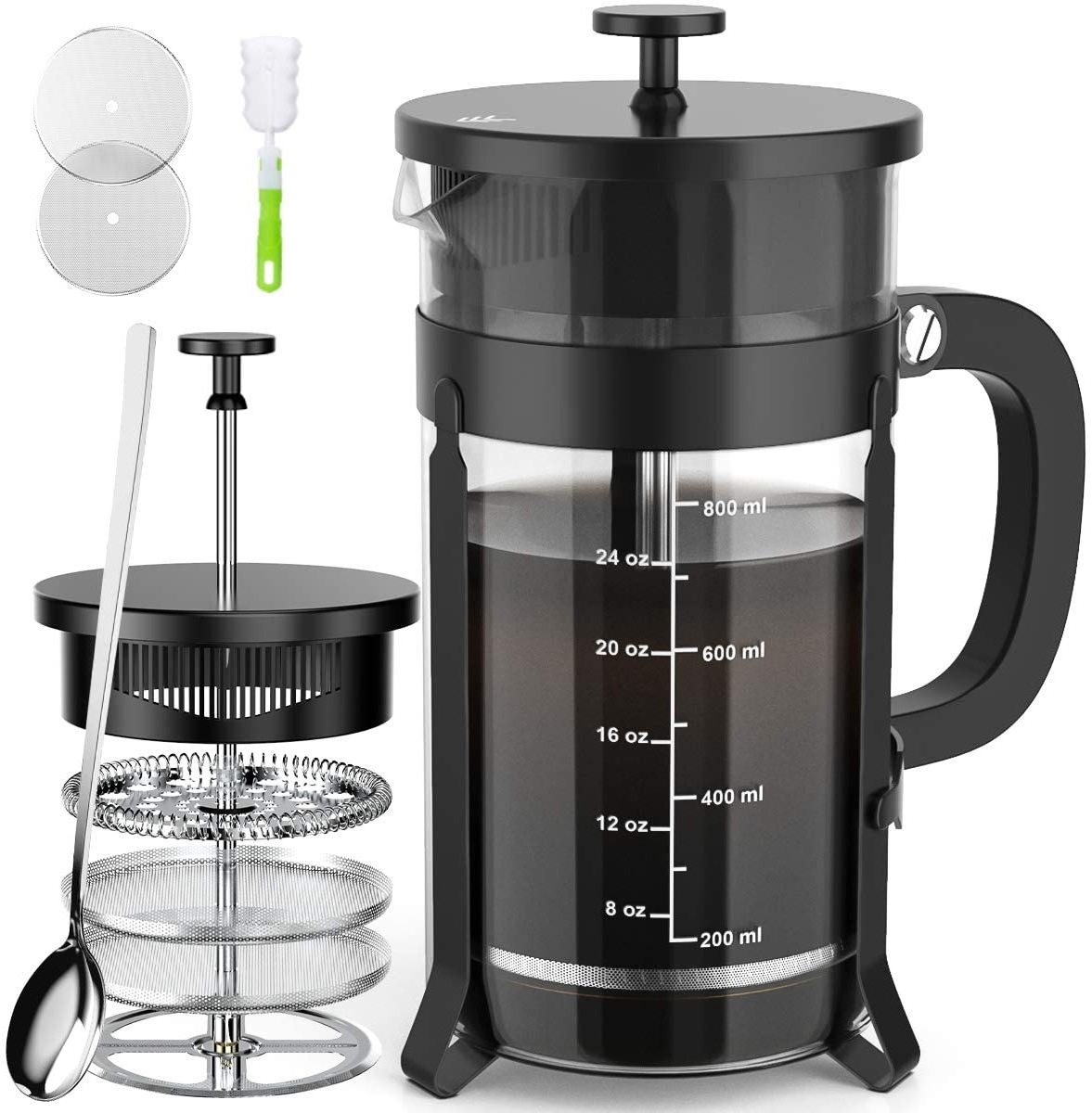 Large Capacity 800ml Hand Air Press Coffee Set Dispenser Tea Maker Camping Plastic Glass Stainless Steel French Press