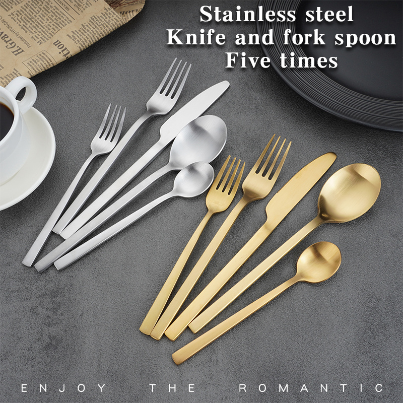 QZQ Hot Sale Bestek Stainless Steel Gold Cutlery Wholesale Luxury Hotel Wedding Silver Knife Spoon Fork  Flatware Set