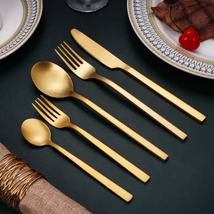 QZQ Hot Sale Bestek Stainless Steel Gold Cutlery Wholesale Luxury Hotel Wedding Silver Knife Spoon Fork  Flatware Set