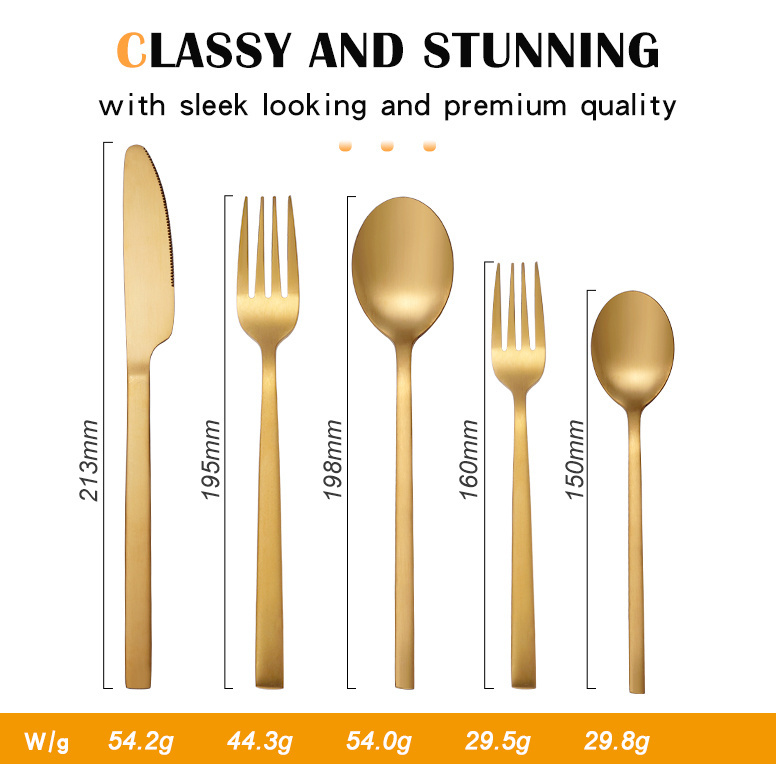 QZQ Hot Sale Bestek Stainless Steel Gold Cutlery Wholesale Luxury Hotel Wedding Silver Knife Spoon Fork  Flatware Set