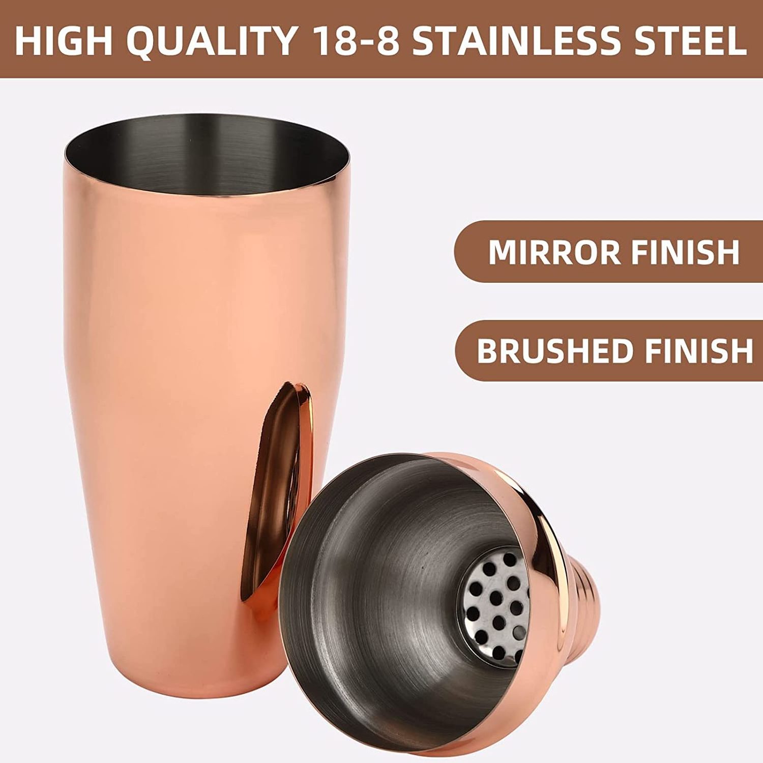 Wholesale Bartender Tools Bulk Premium Stainless Steel Colored Copper Black Gold Mixology Cocktail Shaker