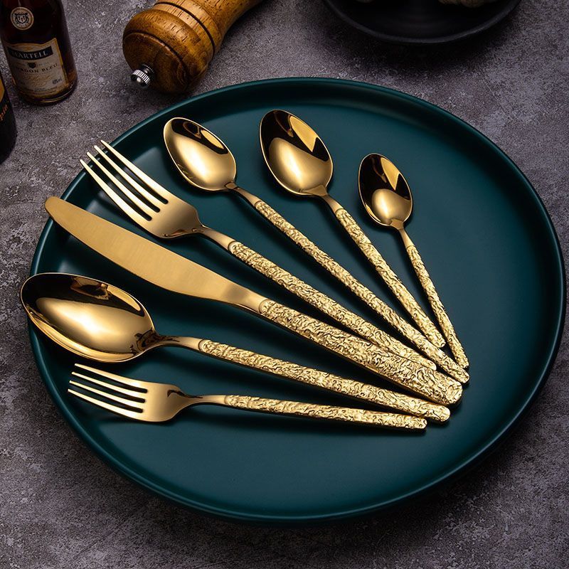 Luxury Metal Knife Spoon Fork Set Royal Doulton Stainless Steel Flatware Sets Restaurant Wedding Gold Cutery Set