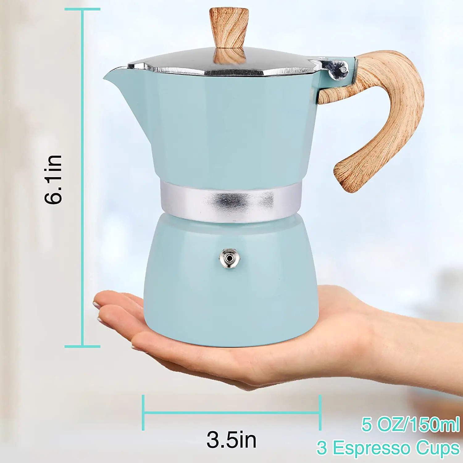 High Quality Classic Black Aluminum Coffee Maker With Wood Grain Handle Stovetop Italian Espresso Maker Outdoor Moka Pot