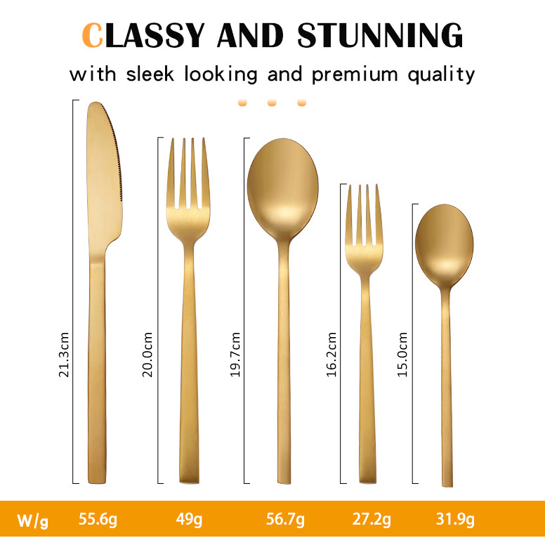 Wholesale Modern Spoon Fork Knife Kitchen Gold Cutlery Set Luxury High Quality Stainless Steel Flatware Sets for Wedding