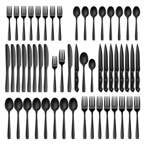 Amazing Hot Sell Silverware 48 Pieces Heavy Knife Spoon Fork Black Flatware Set For 8 People Stainless Steel Cutlery Set