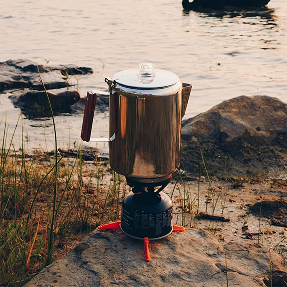 Custom Outdoor Coffee Pot With Wooden Handle Wholesale 6/9/12 Cup Stainless Steel Coffee Maker Camping Coffee Percolator