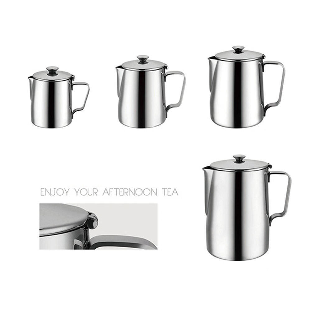 Arab Barista Coffee Frothing Pitcher With Lid Silver Stainless Steel Latte Frothing Milk Jug