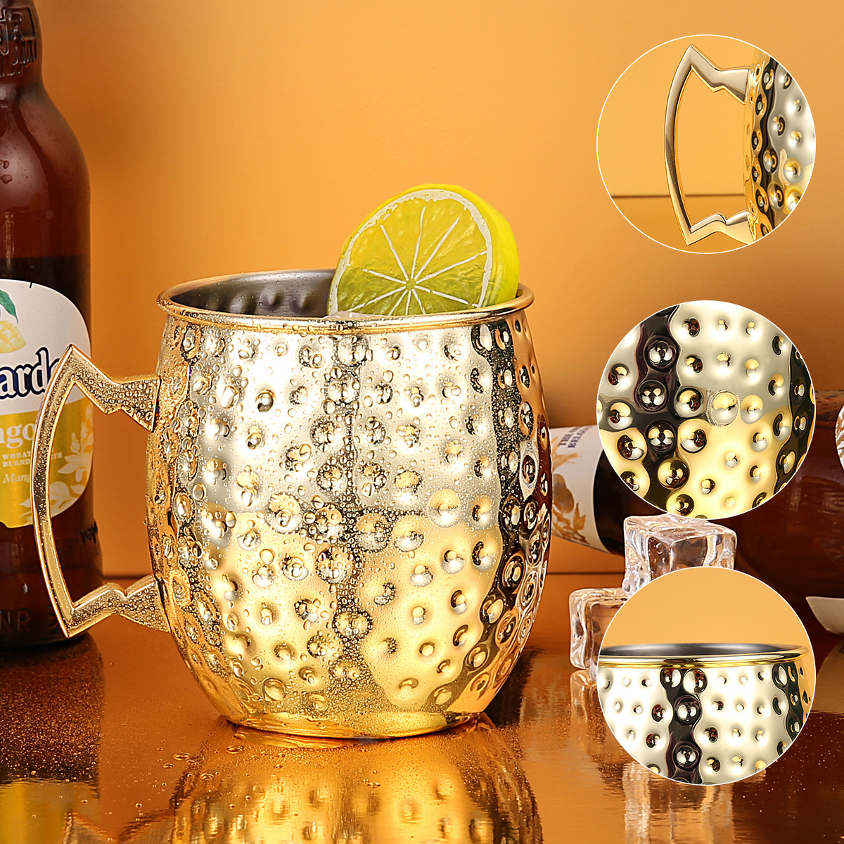 304 Stainless Steel Mule Mug Cup 12oz 16oz Cocktail Copper Glass 350 500ml Beer Mug Bar Tools Moscow Mule Mug