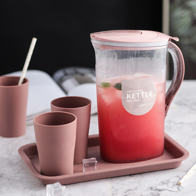 Hot Selling Heat Resistant Juice Tea Milk Measuring Clear Cup Pot Lid Pitcher Plastic Cold Water Jug Set