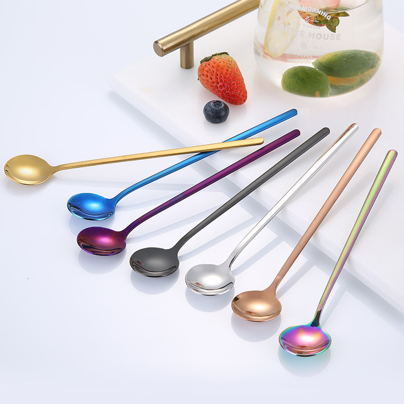 Korean Coffee Dessert Scoop Custom Korean Long Handle 24cm Gift Metal Silver Brass Stainless Steel Gold Tea Small Ice Spoon Set