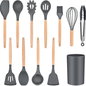 Wholesale Korean 12Pcs Reusable Non Stick Home Camping Kitchen Accessories Wooden Silicone Kitchen Utensils