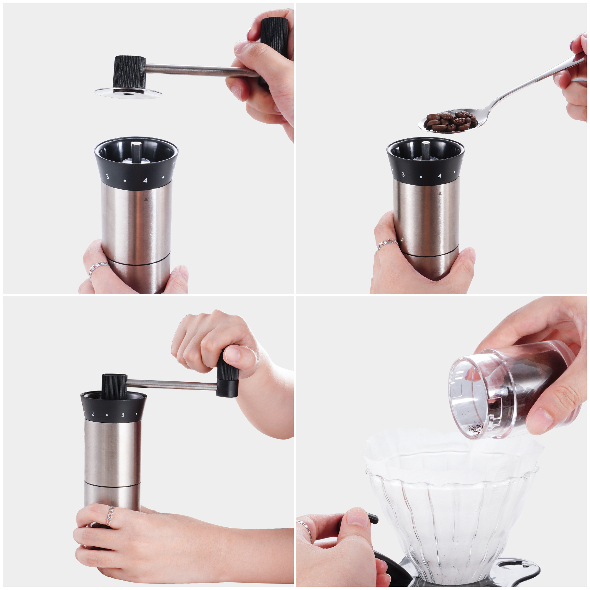 Portable Adjustable Manual Coffee Bean Mill With Ceramic Burs Stainless Steel Coffee Grinder