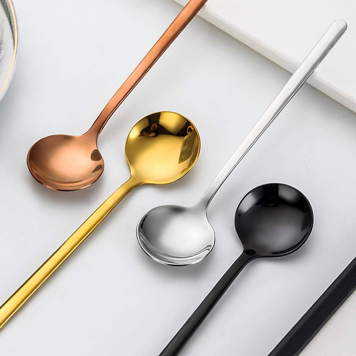 Korean Coffee Dessert Scoop Custom Korean Long Handle 24cm Gift Metal Silver Brass Stainless Steel Gold Tea Small Ice Spoon Set