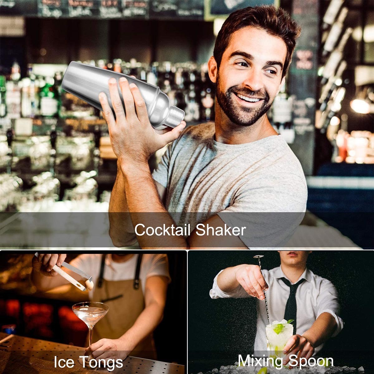 Custom Bar Accessories Cocktail Shaker Jigger Tool Professional Stand Gift Travel Stainless Steel Barware Tools Bartender Kit