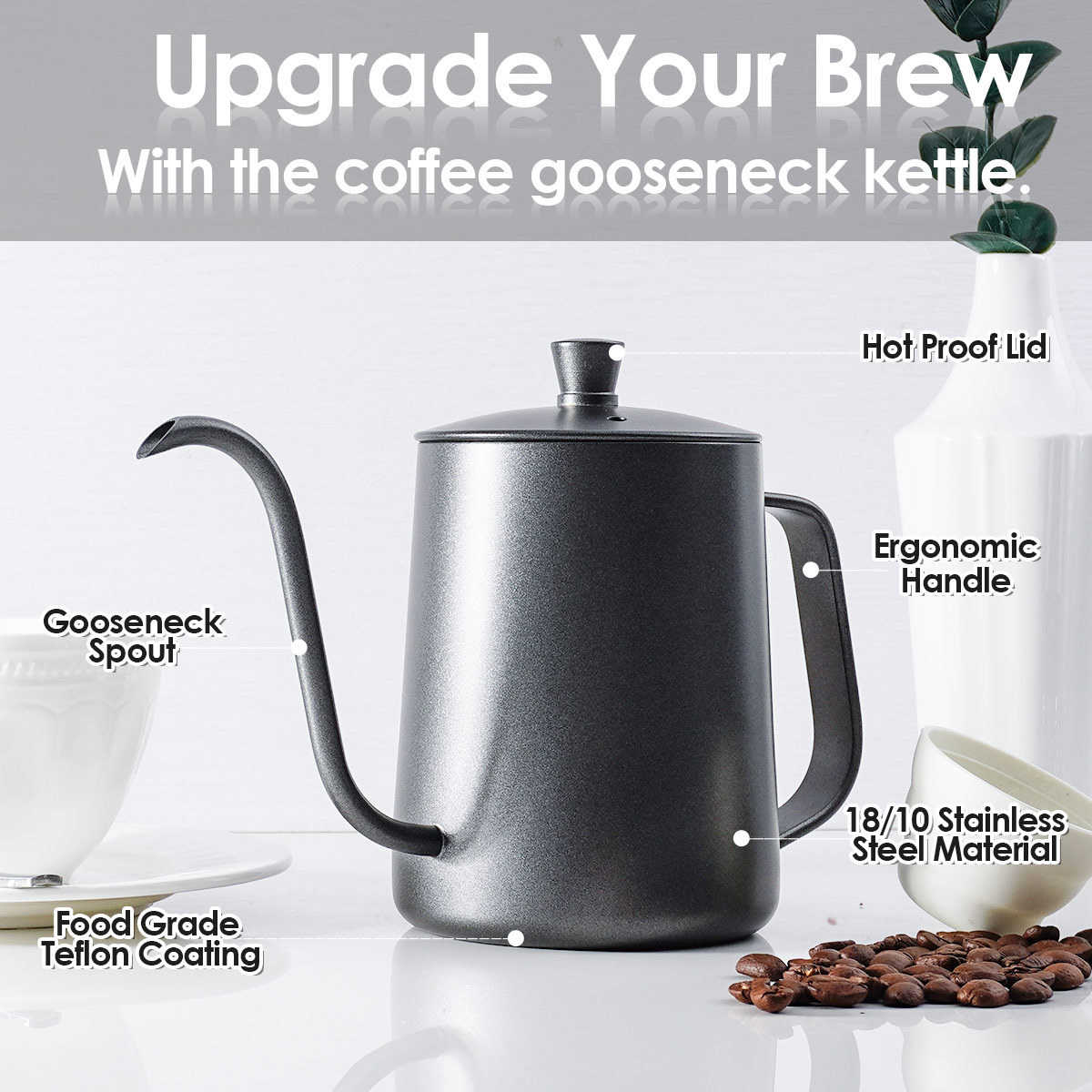 Manual Long Mouth Barista Camping Pour Over Coffee Maker Black Tea Pot Stainless Steel Gooseneck Kettle Drip Coffee Pot