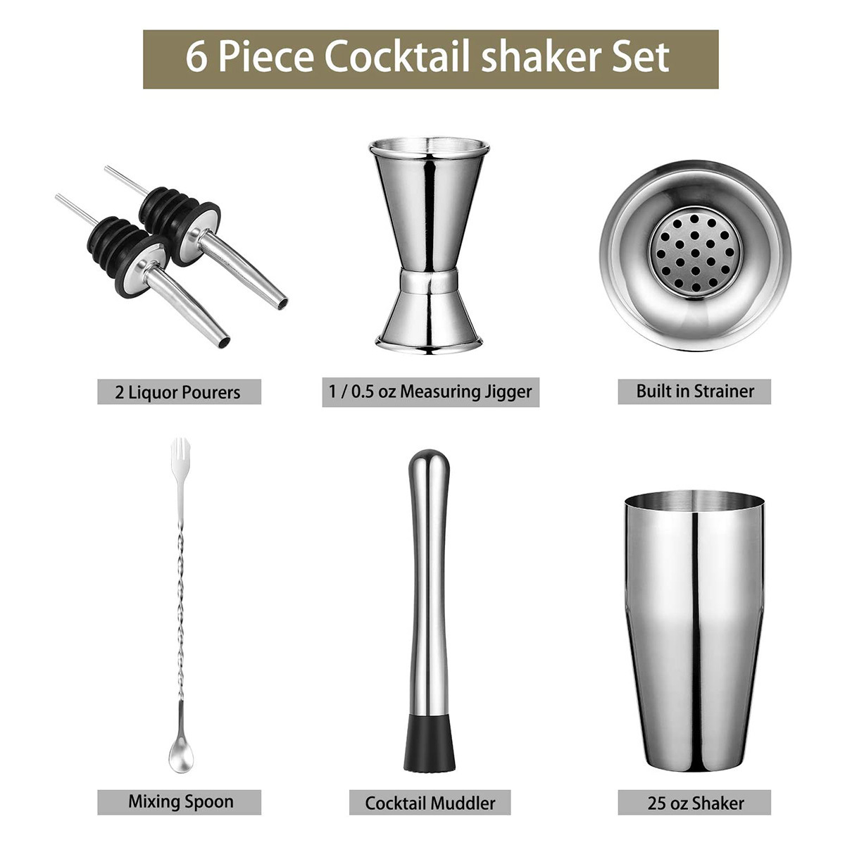 QZQ Bar Accessories Cocktail Shaker Jigger Kit Vodka Dispenser Equipment Stainless Steel Martini Home Copper Bell Bartender Set