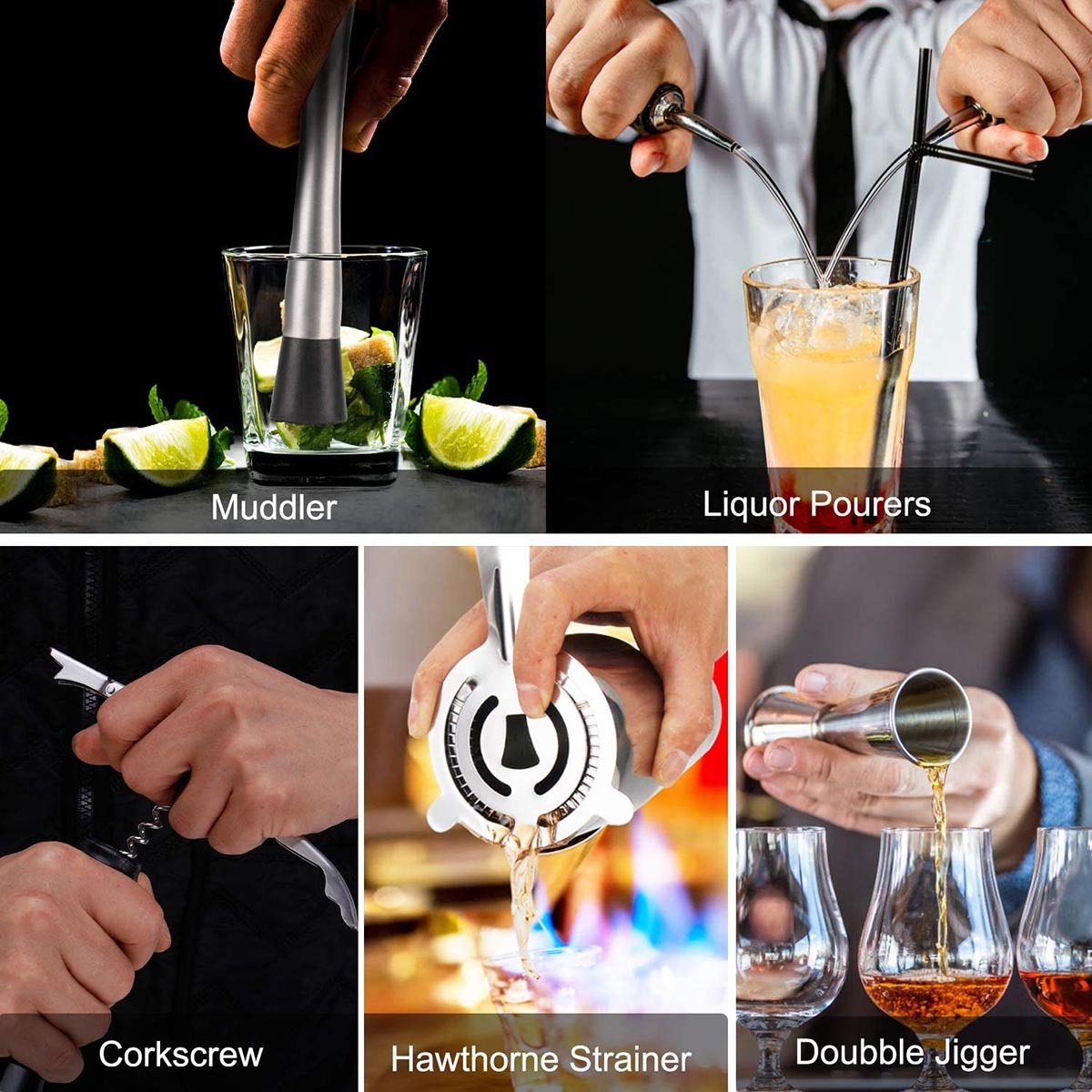 Custom Bar Accessories Cocktail Shaker Jigger Tool Professional Stand Gift Travel Stainless Steel Barware Tools Bartender Kit