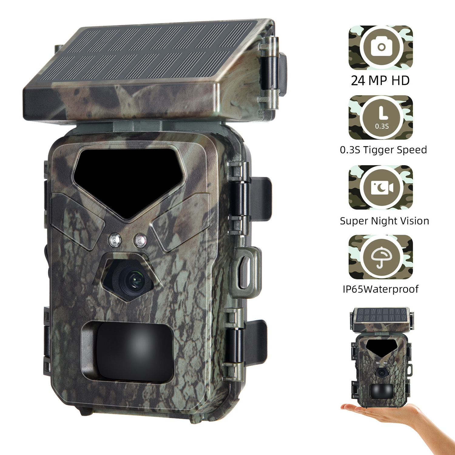 Outdoor Solar Powered Night Vision Trail Hunting Cameras 0.3s Trigger Time Trail Camera for Wildlife Monitoring Hunting