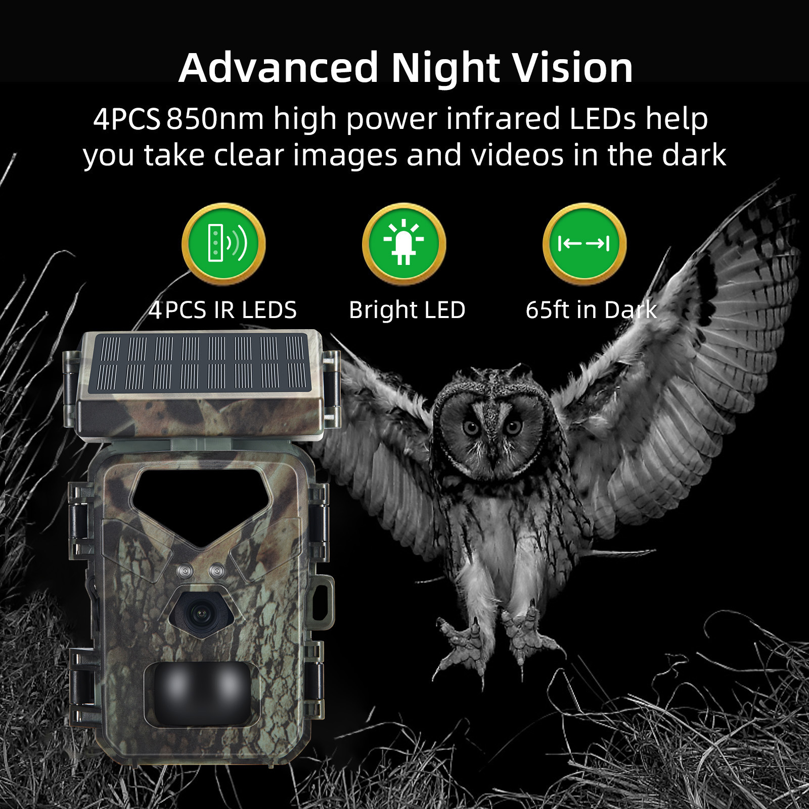 Outdoor Solar Powered Night Vision Trail Hunting Cameras 0.3s Trigger Time Trail Camera for Wildlife Monitoring Hunting