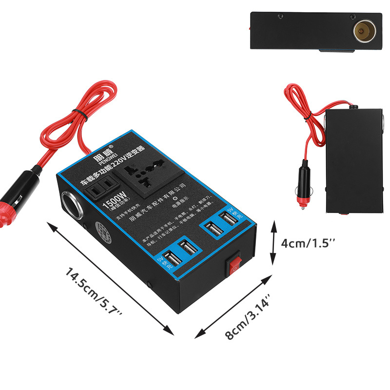 1500W DC 12V/24V To AC 220V Portable USB Car Power Inverter Adapter With 4 USB Ports Charger Fast Charging Car Universal Socket