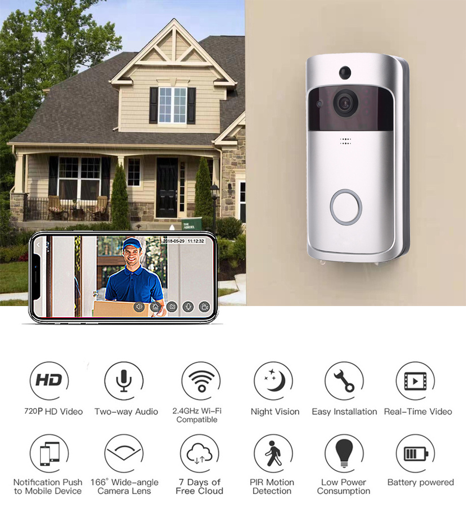 V5 Smart Home System Security WIFI wireless video Ring doorbell for Remote video monitor intercom doorbell