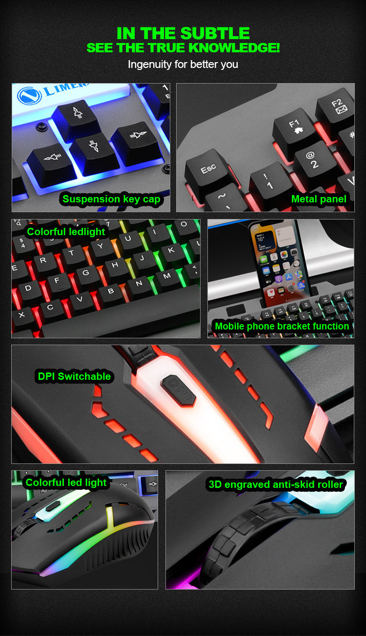 Backlit RGB Laptop Keyboard Waterproof Portable Gaming Keyboard mouse combos For Computer Accessories 104 Keys Usb