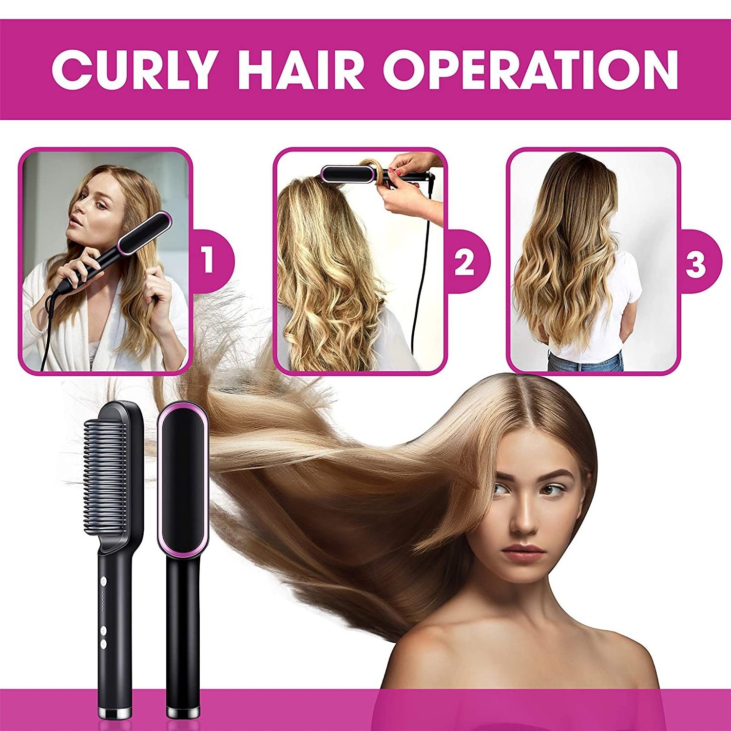 Tourmaline Ceramic Hair Curler Brush Comb Curling Professional Hair Straightener with Hair Styler Tool Styling Products