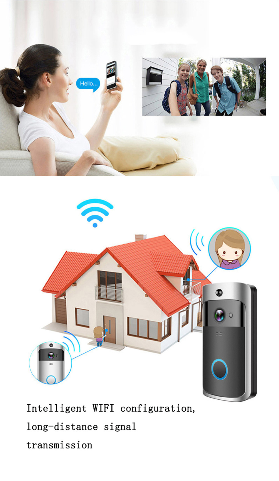 V5 Smart Home System Security WIFI wireless video Ring doorbell for Remote video monitor intercom doorbell