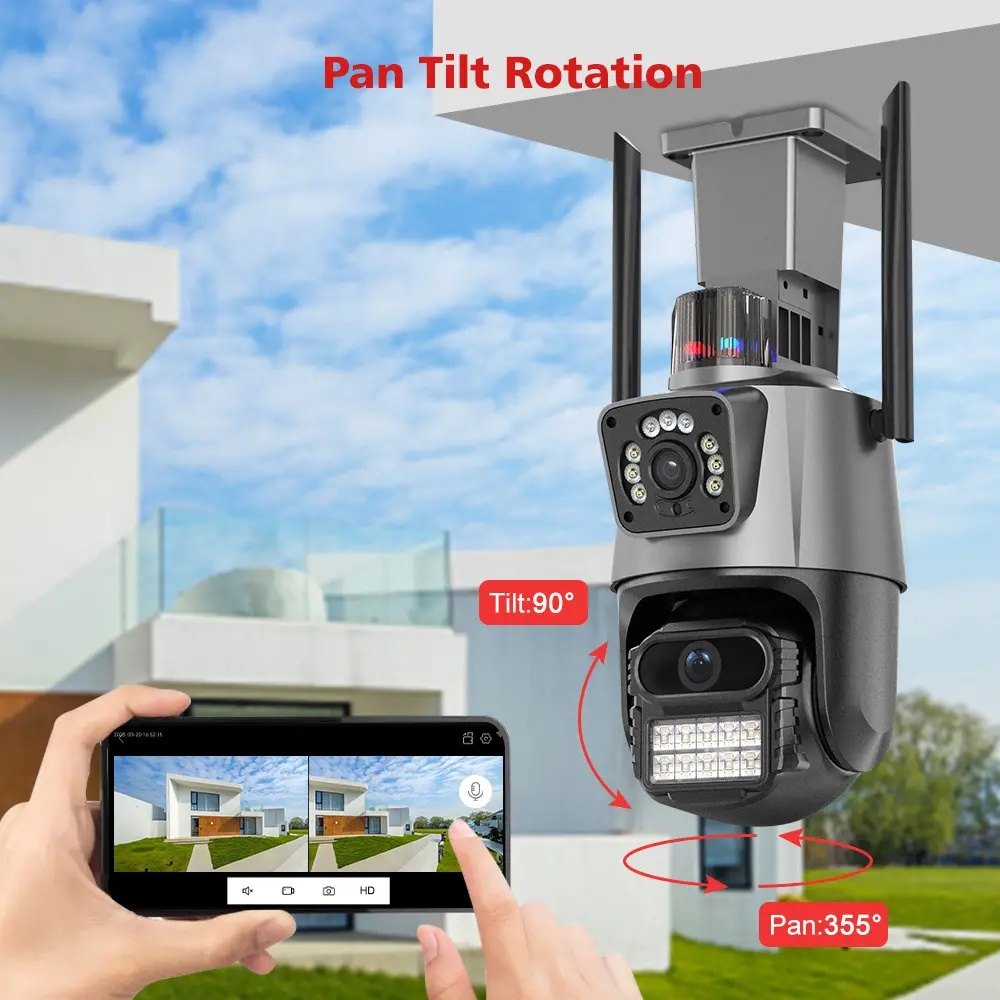 8MP Icsee Wifi Camera Dual Lens Waterproof Micro night vision CCTV Video Surveillance Camera With Light Alarm IP Camera