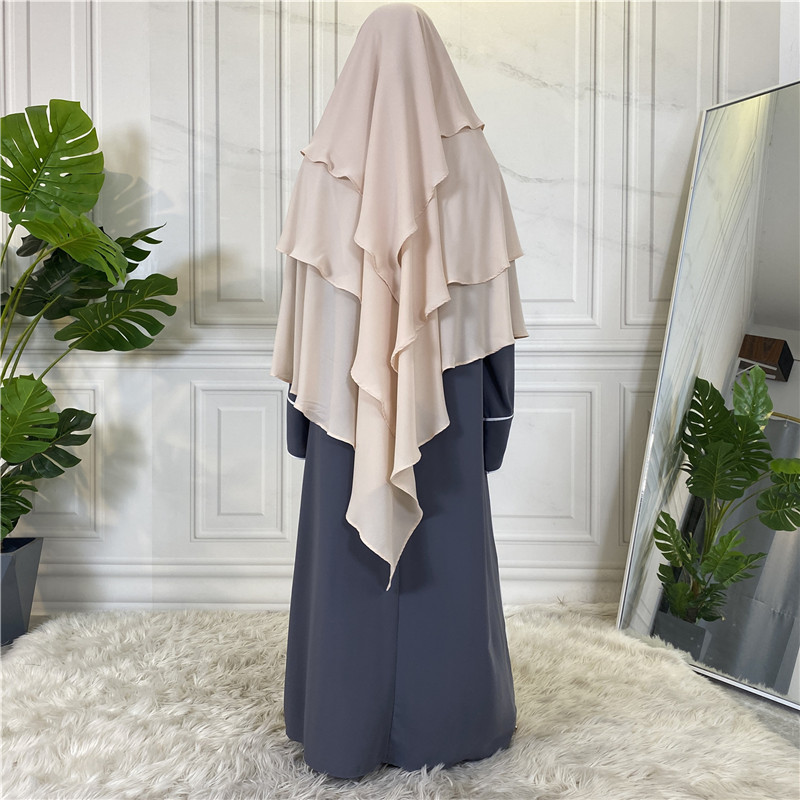 2022 New Muslim Ladies Basic Shawl 3 Layers Women's Chiffon Long Hijab layers Headscarf Islamic prayer hijab muslim