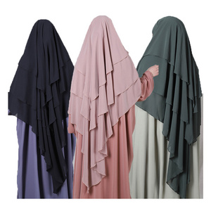 2022 New Muslim Ladies Basic Shawl 3 Layers Women's Chiffon Long Hijab layers Headscarf Islamic prayer hijab muslim