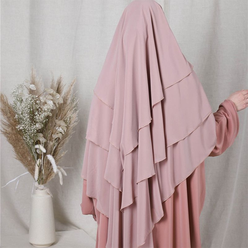 2022 New Muslim Ladies Basic Shawl 3 Layers Women's Chiffon Long Hijab layers Headscarf Islamic prayer hijab muslim