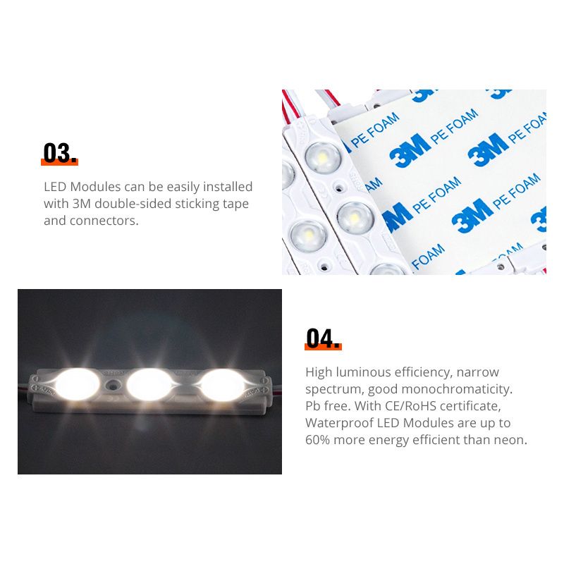 0.72 Watt LED Module 160deg 12V DC 3 Chip Per Modules SMD2835 IP65 LED Module boardsign letter channel light