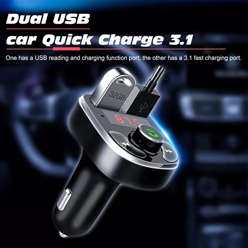 1626 Factory  QC 1.2-3A Charger BT HandFree call kit BT Wireless fm transmitter modulator car mp3 player