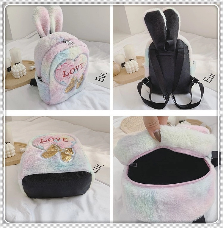 Mini Bow Knot Sequins Backpack Colorful Plush Cute Rabbit Ear SchoolBag Teenager Girls Travel Rucksack Mochila Mujer