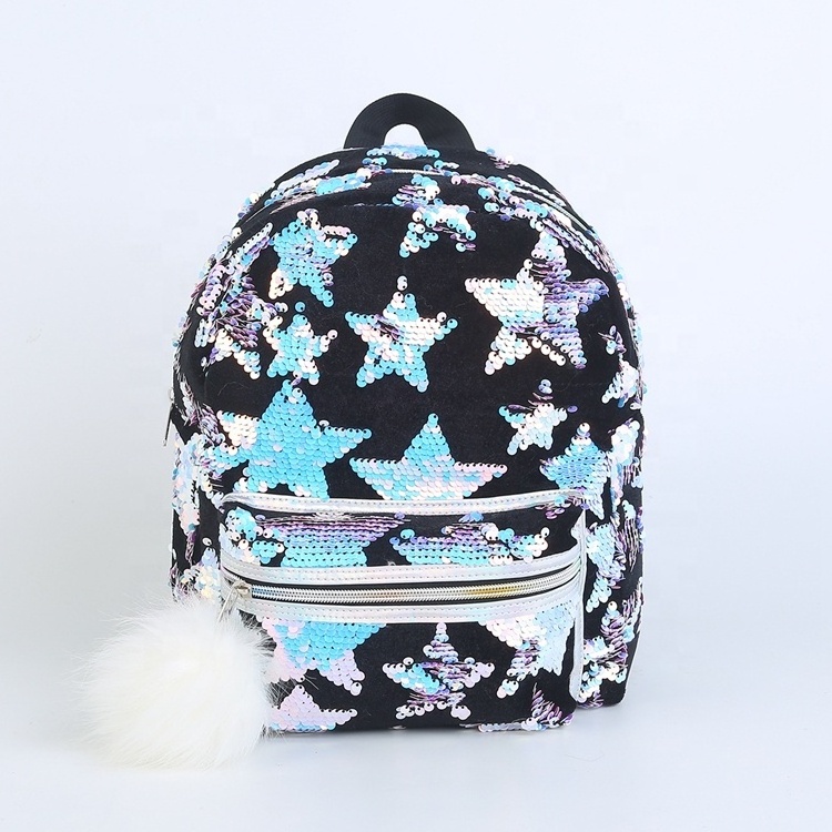 Women Sequin Star Backpack Bling Bling Cartoon Backpack Black Female Student Casual Girl School Bag