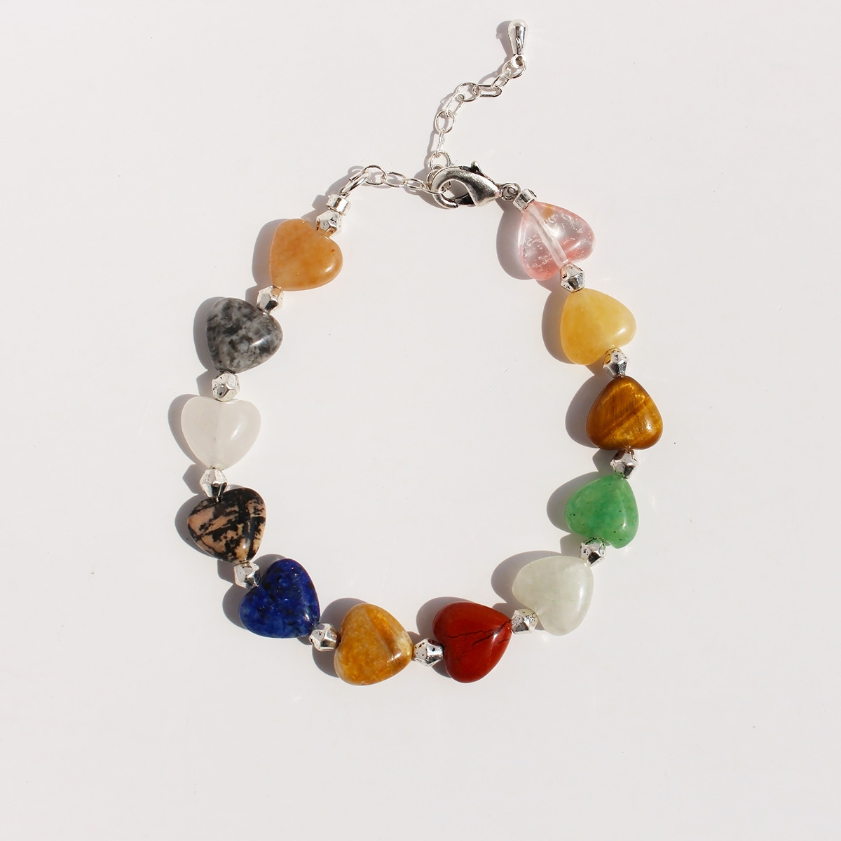 Niche design love shaped natural stone beaded necklace advanced sense multi-color texture peach bracelet set Summer 950