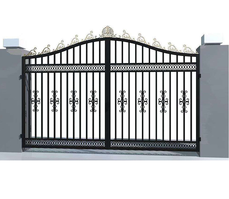 Powder coating black metal simple door thouse gate design small round steel rods doors wrought iron main gate design